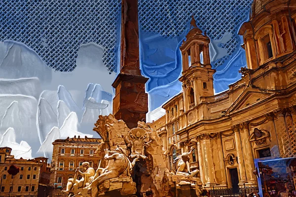 Rome Beautiful Piazza Navona Italy Retro Vintage Antique — Stock Photo, Image