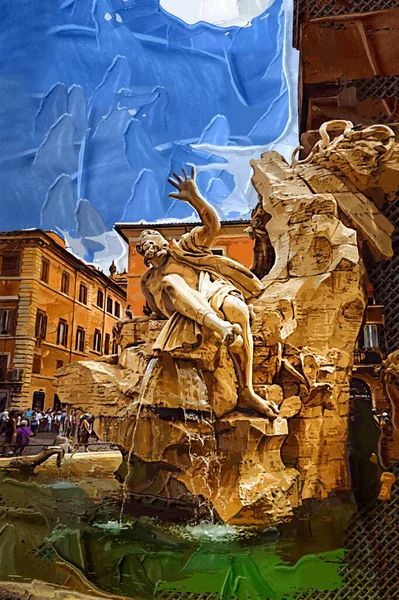 Rome Beautiful Piazza Navona Italy Retro Vintage Antique — Stock Fotó