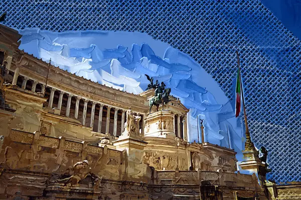 View Monument Victor Emmanuel Venezia Squara Sunrise Rome Italy — Fotografia de Stock