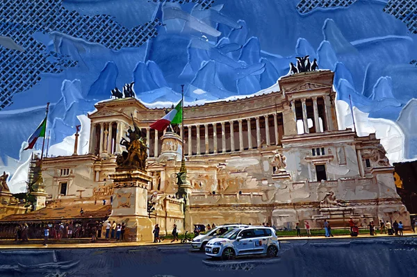 View Monument Victor Emmanuel Venezia Squara Sunrise Rome Italy — Stockfoto