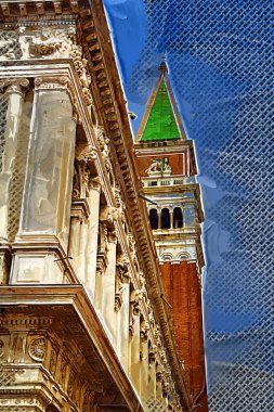 San Marco ve Palace Ducate Venedik, İtalya 'da gün batımında