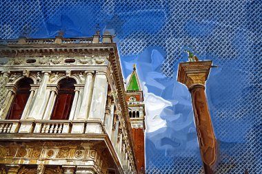 San Marco ve Palace Ducate Venedik, İtalya 'da gün batımında