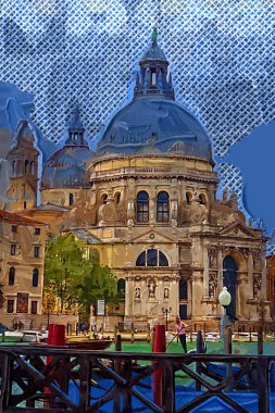 Venedik, Büyük Kanal manzarası ve Santa Maria Della sa Bazilikası. İtalya