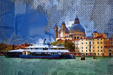 Venedik, Büyük Kanal manzarası ve Santa Maria Della sa Bazilikası. İtalya