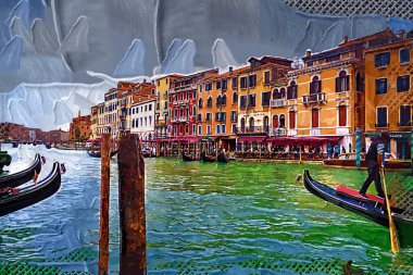 İtalya Venedik 'teki Ada Murano' su. Tekneyle kanalı izle
