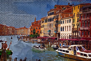 İtalya Venedik 'teki Ada Murano' su. Tekneyle kanalı izle