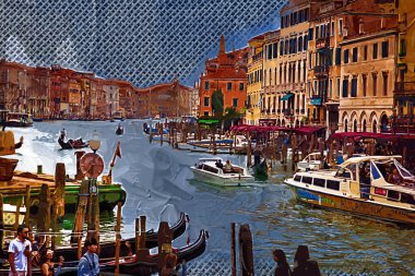 İtalya Venedik 'teki Ada Murano' su. Tekneyle kanalı izle