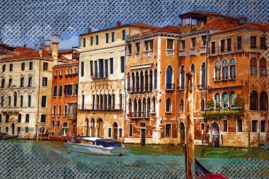 İtalya Venedik 'teki Ada Murano' su. Tekneyle kanalı izle