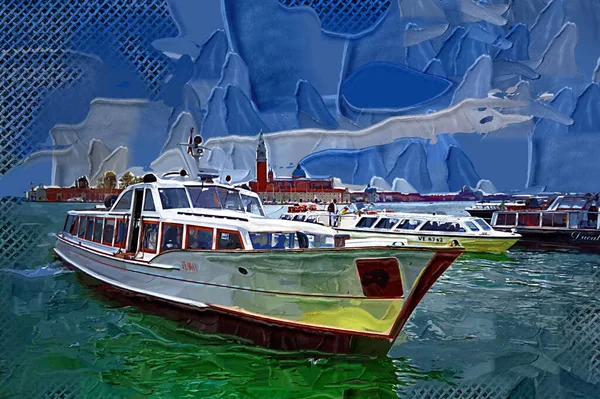 Port Wenecja Łodzie Statki Włochy Vintage Retro — Zdjęcie stockowe