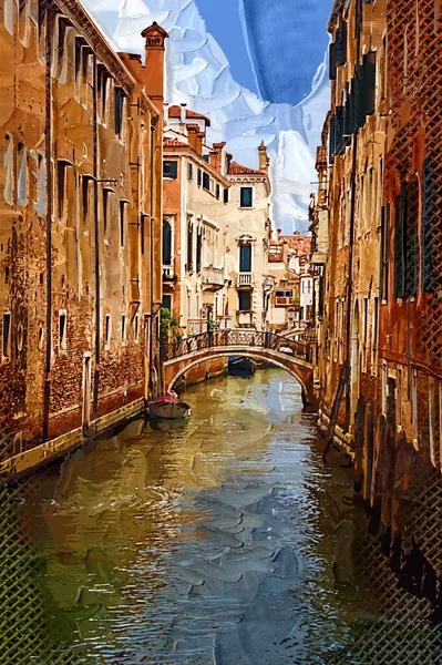 Csatorna Utca Gondola Velencében Olaszország Retro Szüret Antik — Stock Fotó