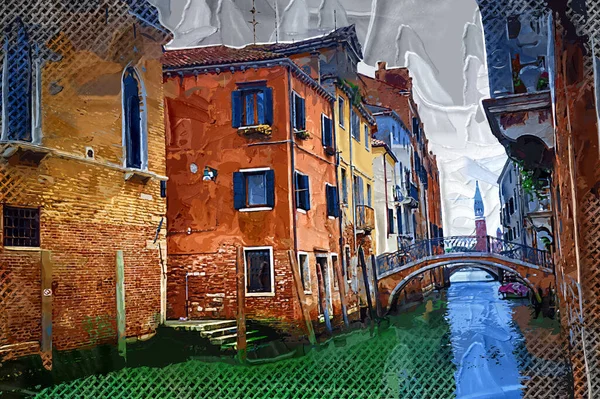 ヴェネツィア イタリア レトロ ヴィンテージ アンティークのゴンドラと運河通り — ストック写真