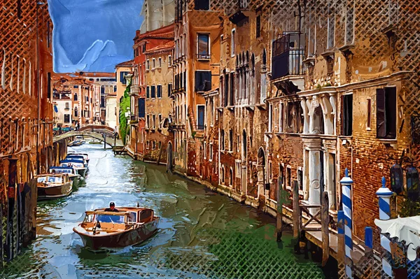 Canal Street Con Góndola Venecia Italia Retro Vintage Antiguo — Foto de Stock