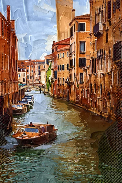 Kanaalstraat Met Gondel Venetië Italië Retro Retro Antiek — Stockfoto