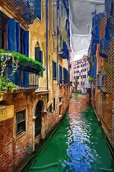 Ulica Kanałowa Gondolą Wenecji Włochy Retro Rocznik Antyk — Zdjęcie stockowe