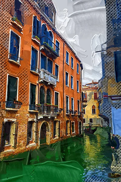 Gondoliere Veneziano Gondola Attraverso Verdi Acque Del Canale Venezia — Foto Stock