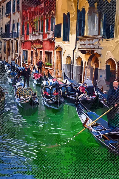 Venedikli Gondolcu Venedik Talya Nın Yeşil Kanal Sularında Gondola Biniyor — Stok fotoğraf
