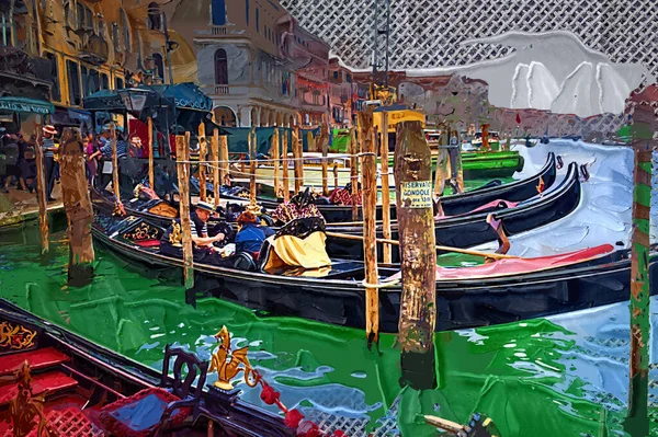 ヴェネツィアの緑の運河の水を介してゴンドラをパンチヴェネツィアのゴンドライタリア — ストック写真