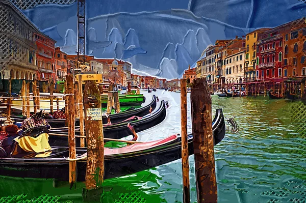 Velencei Gondolás Punting Gondola Keresztül Zöld Csatorna Vizek Velence Olaszország — Stock Fotó