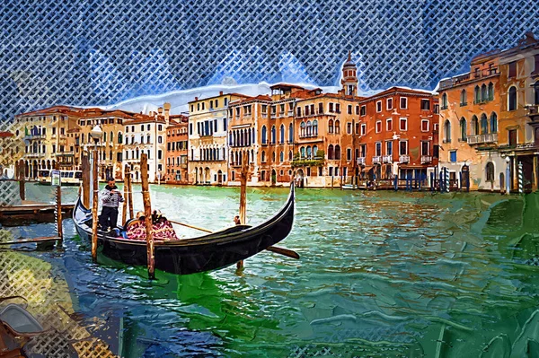 Gondolero Veneciano Punting Góndola Través Aguas Del Canal Verde Venecia —  Fotos de Stock