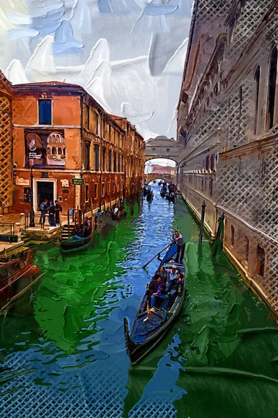 Venedikli Gondolcu Venedik Talya Nın Yeşil Kanal Sularında Gondola Biniyor — Stok fotoğraf