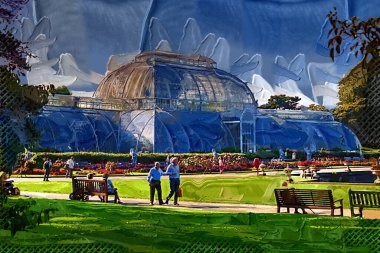 İlkbaharda Kew Botanik Bahçeleri 'nde sera, Londra, İngiltere