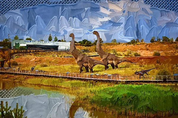 Park Der Dinosaurier Ein Dinosaurier Vor Dem Hintergrund Der Natur — Stockfoto
