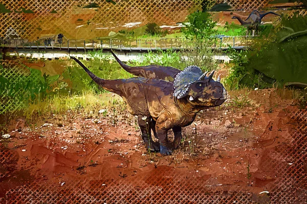恐龙公园 一种以大自然为背景的恐龙 游乐园里的玩具恐龙 — 图库照片