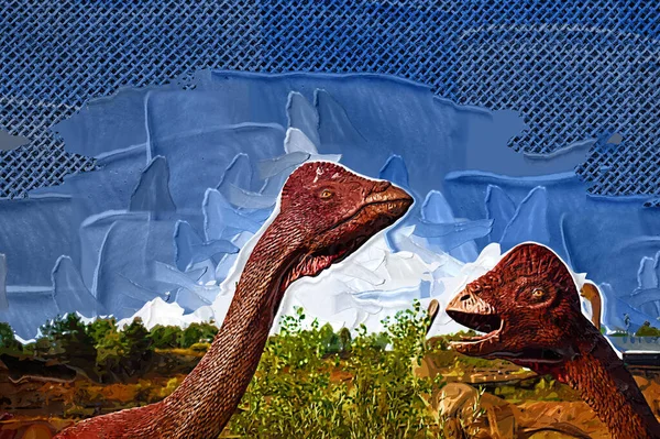 공룡의 자연의 배경에 공룡입니다 놀이공원에 장난감 공룡들 — 스톡 사진