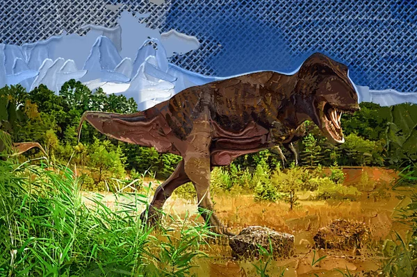 Parco Dinosauri Dinosauro Sullo Sfondo Della Natura Dinosauri Giocattolo Nel — Foto Stock