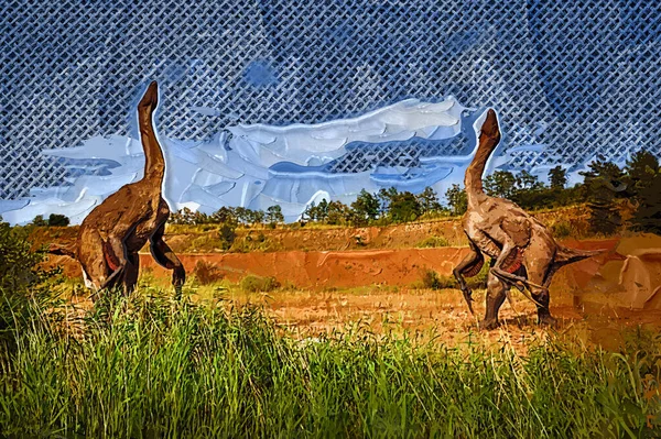 Parco Dinosauri Dinosauro Sullo Sfondo Della Natura Dinosauri Giocattolo Nel — Foto Stock