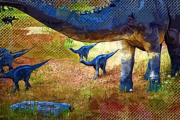 恐龙公园 一种以大自然为背景的恐龙 游乐园里的玩具恐龙 — 图库照片