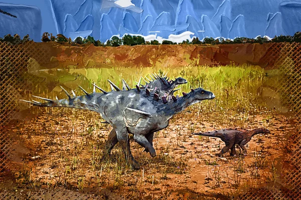 Parco Dinosauri Dinosauro Sullo Sfondo Della Natura Dinosauri Giocattolo Nel — Foto Stock