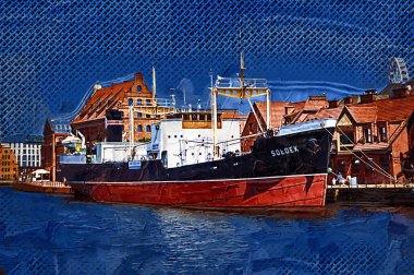 Gdansk tekneleri Motlawa 'ya ev sahipliği yapıyor. Eski model antika.