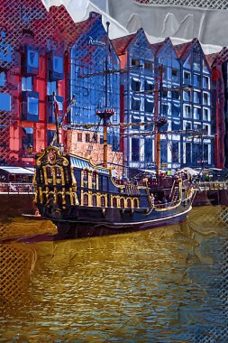 Gdansk tekneleri Motlawa 'ya ev sahipliği yapıyor. Eski model antika.