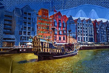 Gdansk tekneleri Motlawa 'ya ev sahipliği yapıyor. Eski model antika.