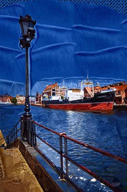 Gdansk tekneleri Motlawa 'ya ev sahipliği yapıyor. Eski model antika.