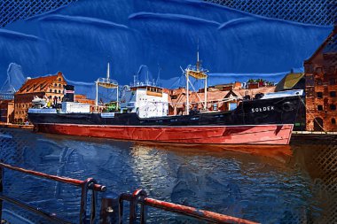 Gdansk tekneleri Motlawa 'ya ev sahipliği yapıyor. Eski model antika.