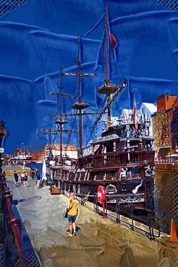 Gdansk tekneleri Motlawa 'ya ev sahipliği yapıyor. Eski model antika.