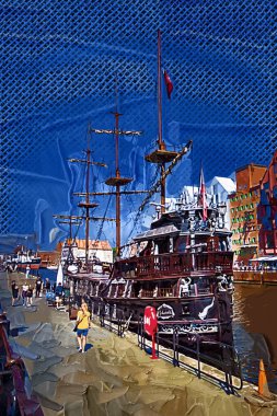 Gdansk tekneleri Motlawa 'ya ev sahipliği yapıyor. Eski model antika.