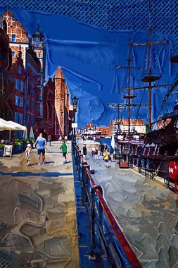 Gdansk tekneleri Motlawa 'ya ev sahipliği yapıyor. Eski model antika.