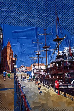 Gdansk tekneleri Motlawa 'ya ev sahipliği yapıyor. Eski model antika.