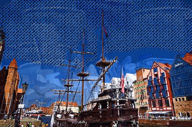 Gdansk tekneleri Motlawa 'ya ev sahipliği yapıyor. Eski model antika.