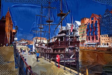 Gdansk tekneleri Motlawa 'ya ev sahipliği yapıyor. Eski model antika.