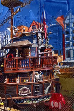 Gdansk tekneleri Motlawa 'ya ev sahipliği yapıyor. Eski model antika.