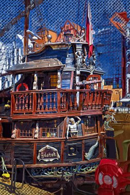 Gdansk tekneleri Motlawa 'ya ev sahipliği yapıyor. Eski model antika.