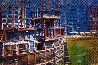 Gdansk tekneleri Motlawa 'ya ev sahipliği yapıyor. Eski model antika.