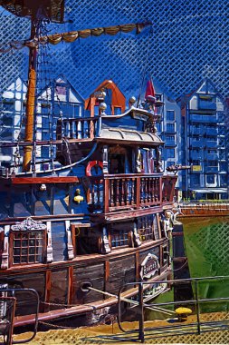 Gdansk tekneleri Motlawa 'ya ev sahipliği yapıyor. Eski model antika.