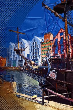 Gdansk tekneleri Motlawa 'ya ev sahipliği yapıyor. Eski model antika.