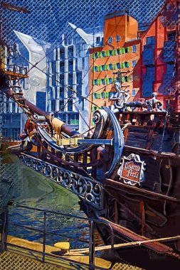 Gdansk tekneleri Motlawa 'ya ev sahipliği yapıyor. Eski model antika.