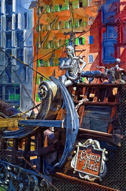 Gdansk tekneleri Motlawa 'ya ev sahipliği yapıyor. Eski model antika.